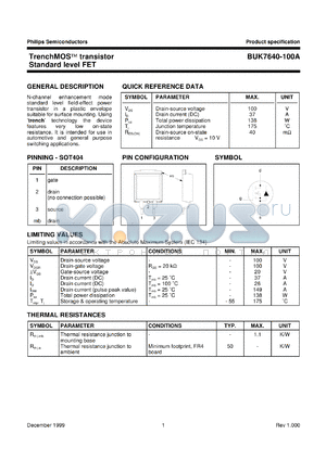BUK7640-100A datasheet - TrenchMOS(TM) transistor Standard level FET