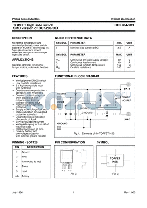 BUK204-50X datasheet - TOPFET high side switch SMD version of BUK200-50X