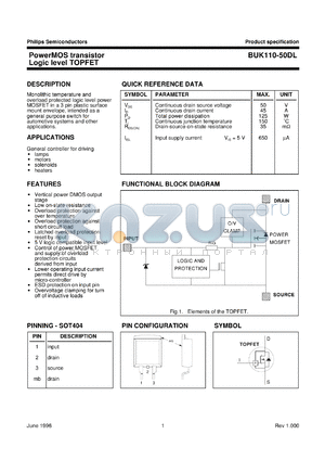 BUK110-50DL datasheet - PowerMOS transistor Logic level TOPFET