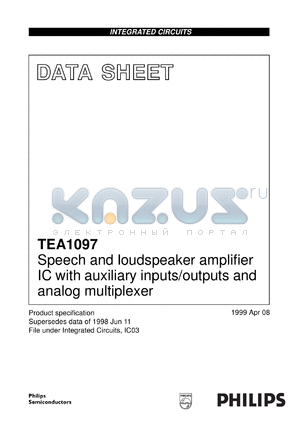 TEA1097TV/C1 datasheet - Speech and loudspeaker amplifier IC with auxiliary inputs/outputs and analog multiplexer