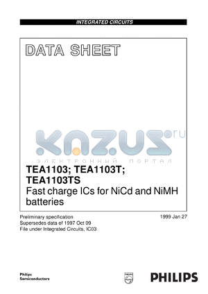 TEA1103TS/N2 datasheet - Fast charge ICs for NiCd and NiMH batteries