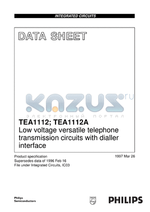 TEA1112/C1 datasheet - Low voltage versatile telephone transmission circuits with dialler interface