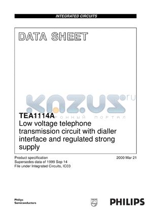 TEA1114AT/C2 datasheet - Low voltage telephone transmission circuit with dialler interface and regulated strong supply