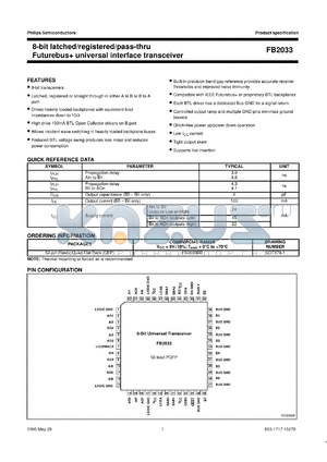 FB2033BB/0001 datasheet - 8-bit latched/registered/pass-thru Futurebus+ universal interface transceiver