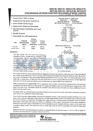 SNJ54191J datasheet - SYNCHRONOUS UP/DOWN COUNTERS WITH DOWN/UP MODE CONTROL