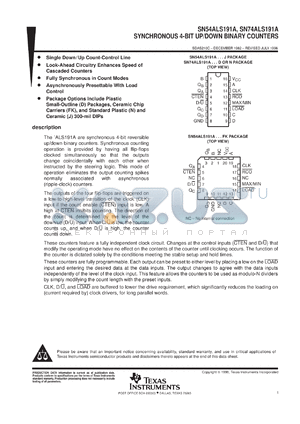 SNJ54ALS191AW datasheet - SYNCHRONOUS 4-BIT UP/DOWN BINARY COUNTER
