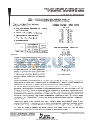 SNJ54LS669FK datasheet - SYNCHRONOUS 4-BIT UP/DOWN COUNTERS