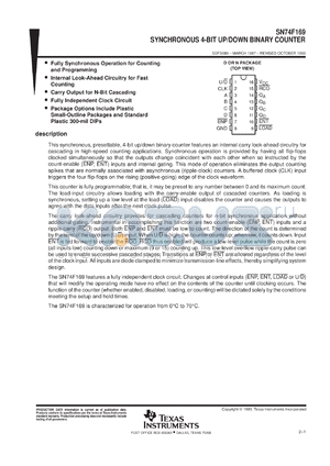 SN74F169DR datasheet - SYNCHRONOUS 4-BIT UP/DOWN BINARY COUNTER