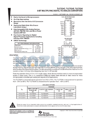 TLC7524CPWR datasheet - 8-BIT, 0.1 US MDAC, PARALLEL OUT, FAST CONTROL SIGNALLING FOR DSP, EASY MICRO INTERFACE