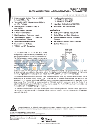 TLC5617IDR datasheet - 10-BIT DUAL DAC