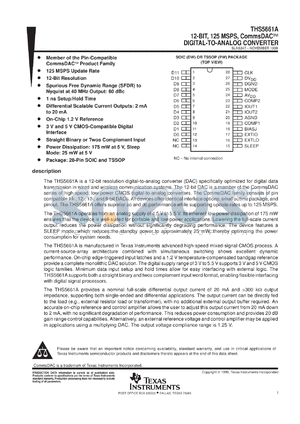 THS5661AIPWR datasheet - 12-BIT, 125 MSPS, COMMSDAC, DIFF. SCALABLE CURRENT OUTPUTS BETWEEN 2MA TO 20MA, 3V & 5V DIGITAL I/F