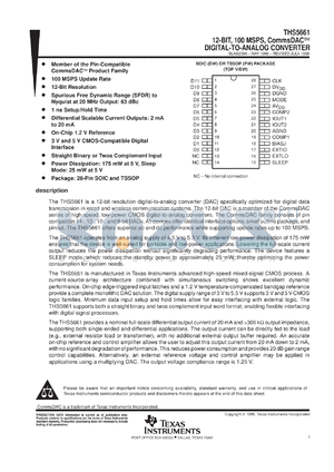 THS5661IDWR datasheet - 12-BIT, 125 MSPS, COMMSDAC, DIFF. SCALABLE CURRENT OUTPUTS BETWEEN 2MA TO 20MA, 3V & 5V DIGITAL I/F