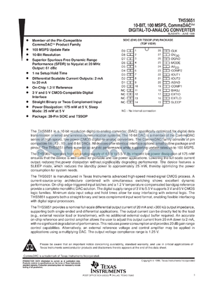 THS5651IPWR datasheet - 10-BIT, 100MSPS, COMMSDAC, DIFF. SCALABLE CURRENT OUTPUTS BETWEEN 2MA TO 20MA, 3V & 5V DIGITAL I/F