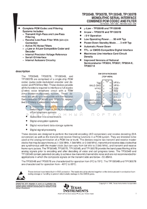 TP3054BDWR datasheet - COMBINATION CODEC/FILTER