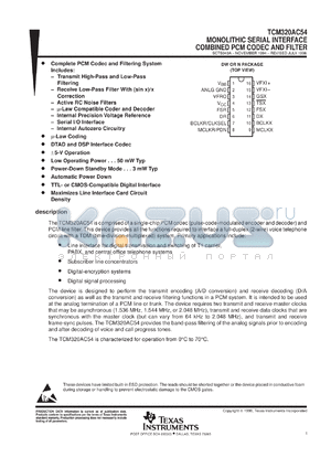 TCM320AC54CDW datasheet - MONOLITHIC SERIAL INTERFACE COMBINED PCM CODEC AND FILTER