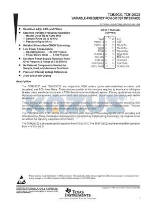 TCM29C23DWR datasheet - COMBINATION CODEC/FILTER, ANALOG INTERFACE TO DSP