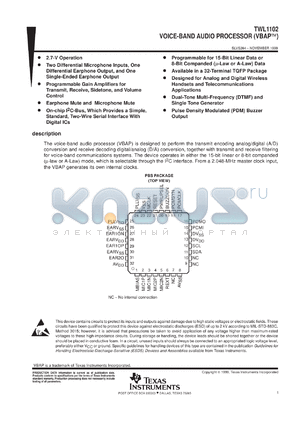 TWL1102PBSR datasheet - VOICE-BAND AUDIO PROCESSOR (VBAP)