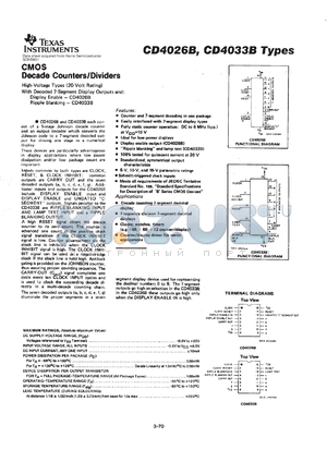 CD4026BE datasheet - CMOS DECADE COUNTER/DIVIDER WITH DECODED 7-SEGMENT DISPLAY OUTPUTS AND DISPLAY ENABLE