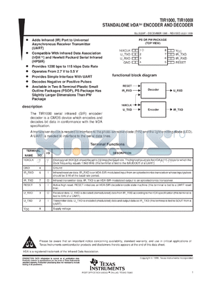 TIR1000PSR datasheet - STANDALONE IRDA ENCODER & DECODER