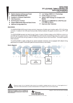 SN75LVDS88PFD datasheet - TFT LCD-PANEL TIMING CONTROLLER WITH LVDS INTERFACE