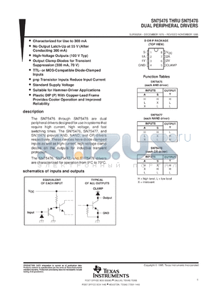 SN75477DR datasheet - DUAL PERIPHERAL DRIVERS