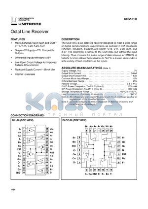 UC5181CN datasheet - HIGH SPEED SYNCHRONOUS OCTAL LINE RECEIVER