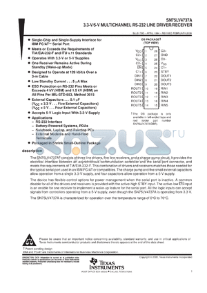 SN75LV4737ADBLE datasheet - 3.3-V/5-V MULTICHANNEL RS-232 LINE DRIVER/RECEIVER
