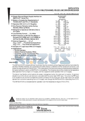 SN75LV4737ADBR datasheet - 3.3-V/5-V MULTICHANNEL RS-232 LINE DRIVER/RECEIVER