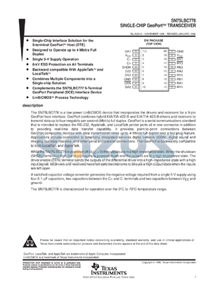 SN75LBC776DWR datasheet - SINGLE-CHIP GEOPORT(TM) TRANSCEIVER