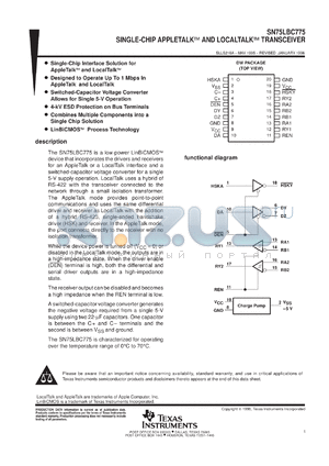 SN75LBC775DWR datasheet - SINGLE-CHIP APPLETALK(TM) AND LOCALTALK(TM) TRANSCEIVER