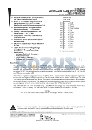 SN75LBC187DBLE datasheet - MULTICHANNEL EIA-232 DRIVER/RECEIVER WITH CHARGE PUMP