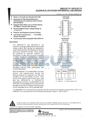 SN75LBC174DWR datasheet - QUADRUPLE LOW-POWER DIFFERENTIAL LINE DRIVER