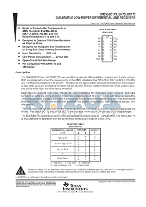 SN75LBC173DR datasheet - QUADRUPLE LOW-POWER DIFFERENTIAL LINE RECEIVER