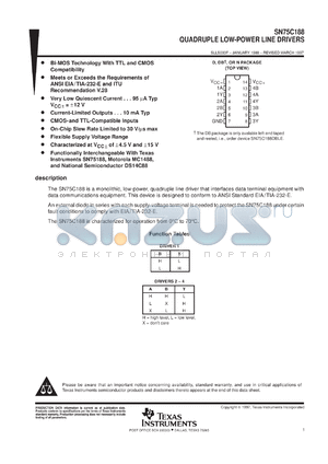 SN75C188NS datasheet - QUADRUPLE LOW-POWER LINE DRIVER