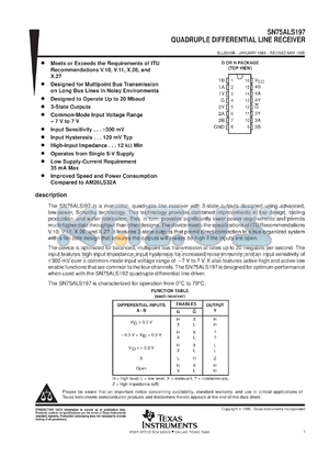 SN75ALS197DR datasheet - QUADRUPLE DIFFERENTIAL LINE RECEIVER