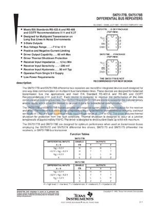 SN75178BDR datasheet - DIFFERENTIAL BUS REPEATERS