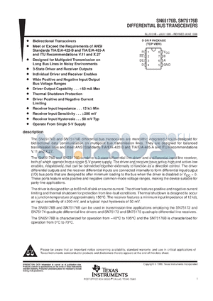 SN75176BPS datasheet - DIFFERENTIAL BUS TRANSCEIVER