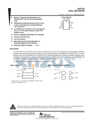 SN75150PS datasheet - DUAL LINE DRIVER