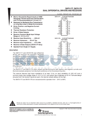 SN751178NSLE datasheet - DUAL DIFFERENTIAL  DRIVER/RECEIVER PAIRS