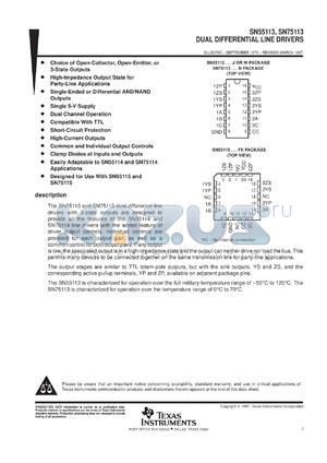 SN75113NS datasheet - DUAL DIFFERENTIAL LINE DRIVER