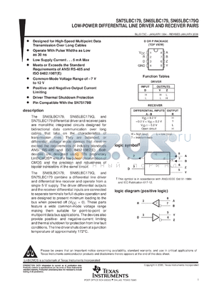 SN65LBC179DR datasheet - LOW-POWER DIFFERENTIAL LINE DRIVER AND RECEIVER PAIR