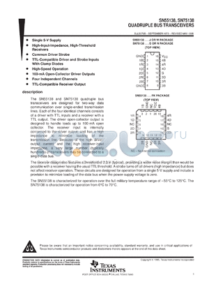 SNJ55138J datasheet - QUADRUPLE BUS TRANSCEIVER