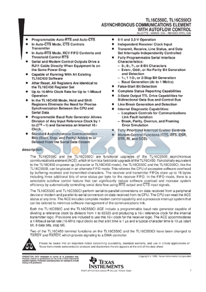 TL16C550CFNR datasheet - SINGLE UART WITH 16-BYTE FIFOS & AUTO FLOW CONTROL