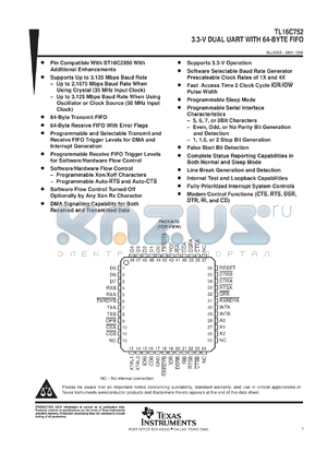 TL16C752PT datasheet - DUAL UART WITH 64-BYTE FIFO