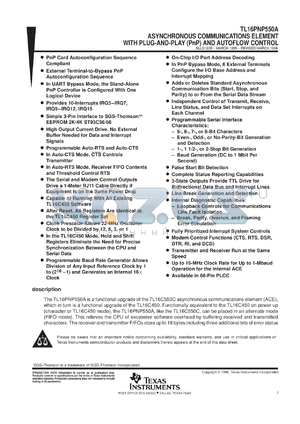 TL16PNP550AFNR datasheet - ASYNCHRONOUS COMMUNICATIONS ELEMENT (16-BYTE FIFOS, AUTO FLOW CONTROL, PNP CONTROLLER)