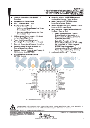 TUSB2077APTR datasheet - 7-PORT USB HUB W/OPTIONAL SERIAL EEPROM INTERFACE