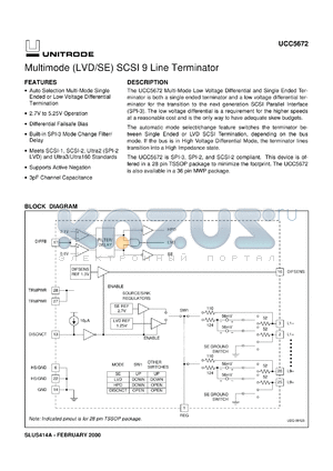 UCC5672MWP datasheet - 9-LINE 3-5V MULTIMODE TERMINATOR FOR SCSI THROUGH ULTRA3 SCSI WITH MODE CHANGE DELAY