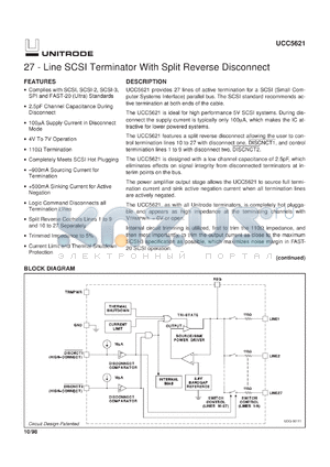 UCC5621MWP datasheet - 27-LINE 5V SE TERMINATOR FOR FAST AND ULTRA SCSI WITH DUAL, REVERSE DISCONNECT