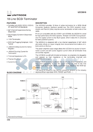 UCC5618DWP datasheet - LOWEST CAPACITANCE 9-LINE 5V SE TERM FOR SCSI THROUGH ULTRA SCSI WITH INV SENSING & REV DISCONNECT