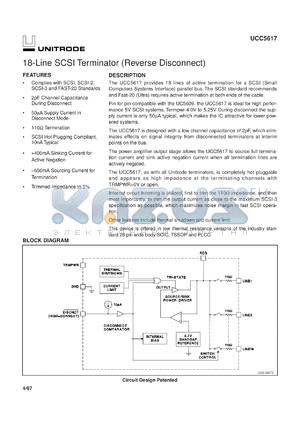 UCC5617DWP datasheet - LOWEST CAPACITANCE 18-LINE 5V SE TERMINATOR FOR SCSI THROUGH ULTRA SCSI WITH INVERTED SENSING
